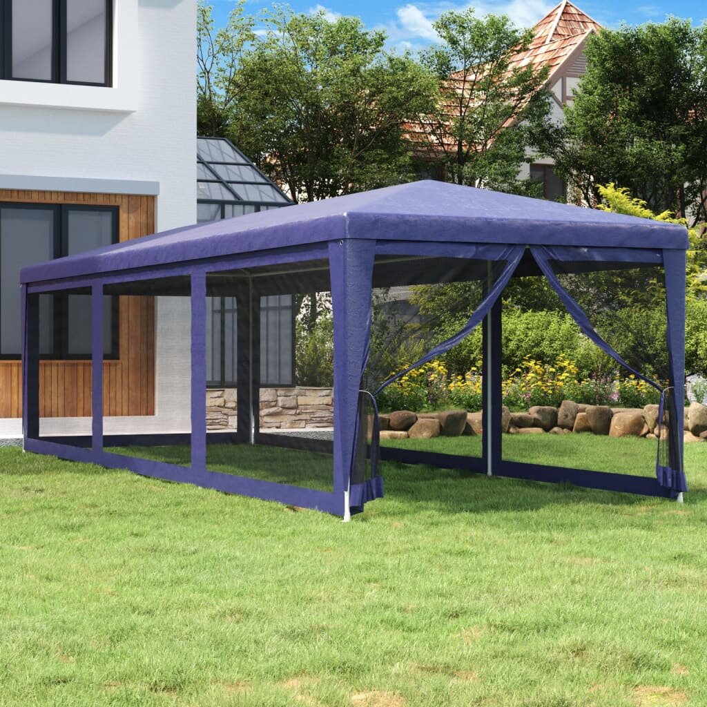 vidaXL Парти палатка с 8 мрежести странични стени синя 3x9 м HDPE