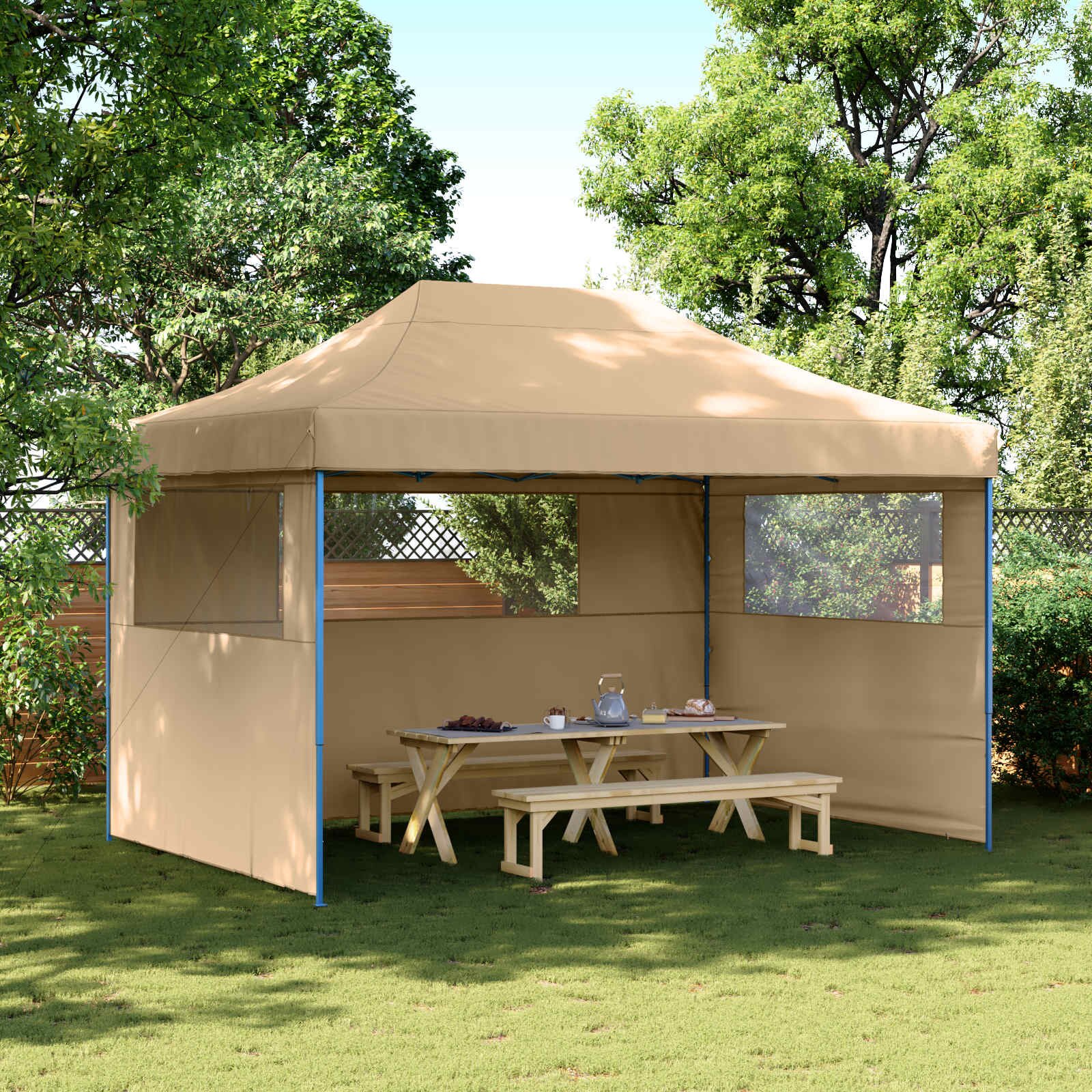 vidaXL Парти шатър 279 x 410 x 315 см Бежово Оксфордска тъкан