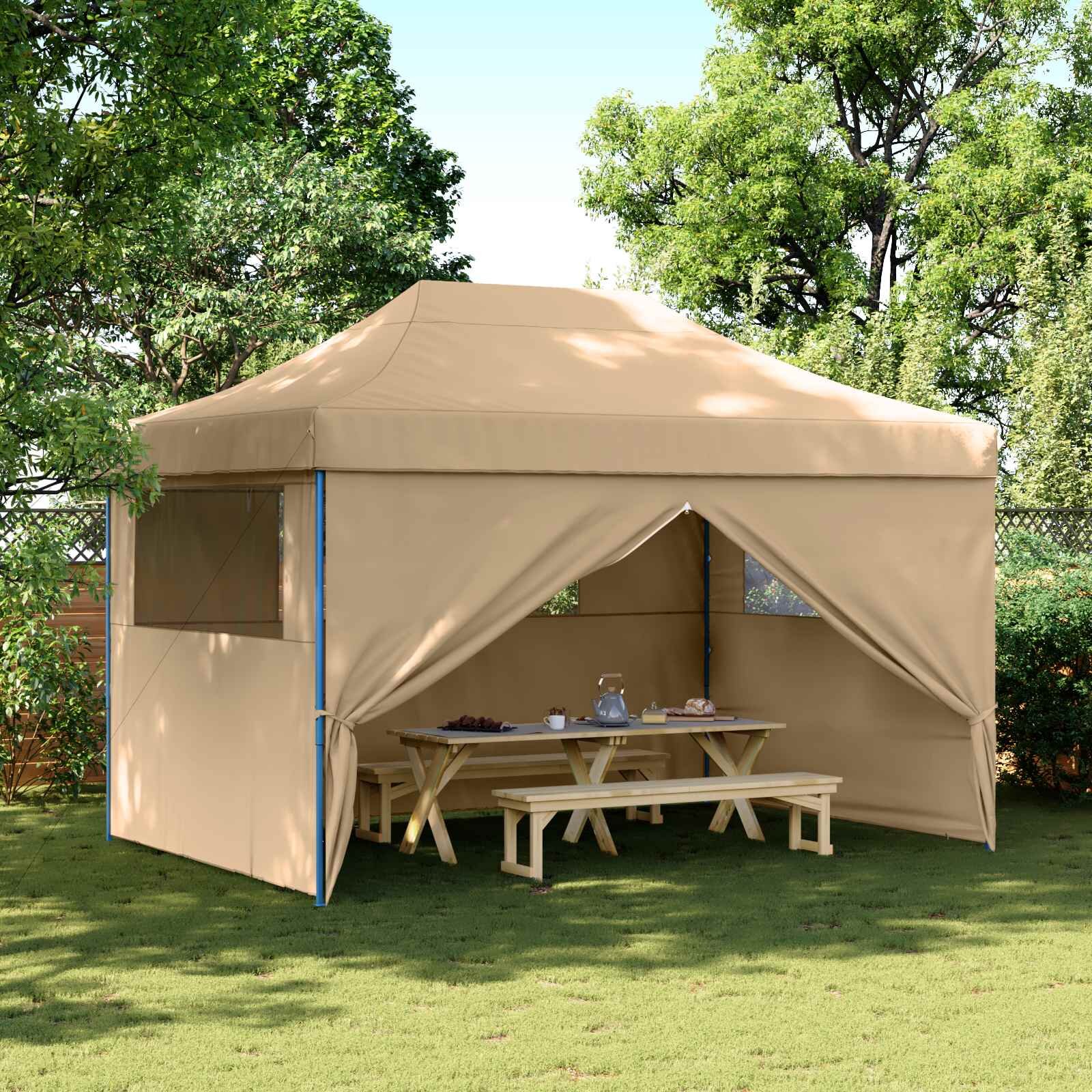 vidaXL Парти шатър 279 x 410 x 315 см Бежово Оксфордска тъкан