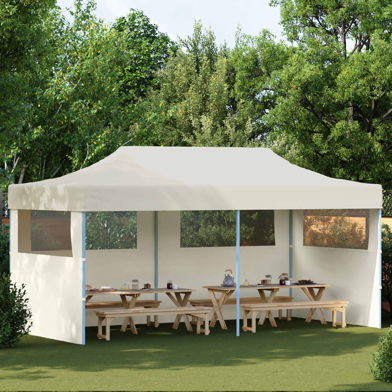 vidaXL Парти шатър 291 x 580 x 315 см Кремаво Оксфордска тъкан