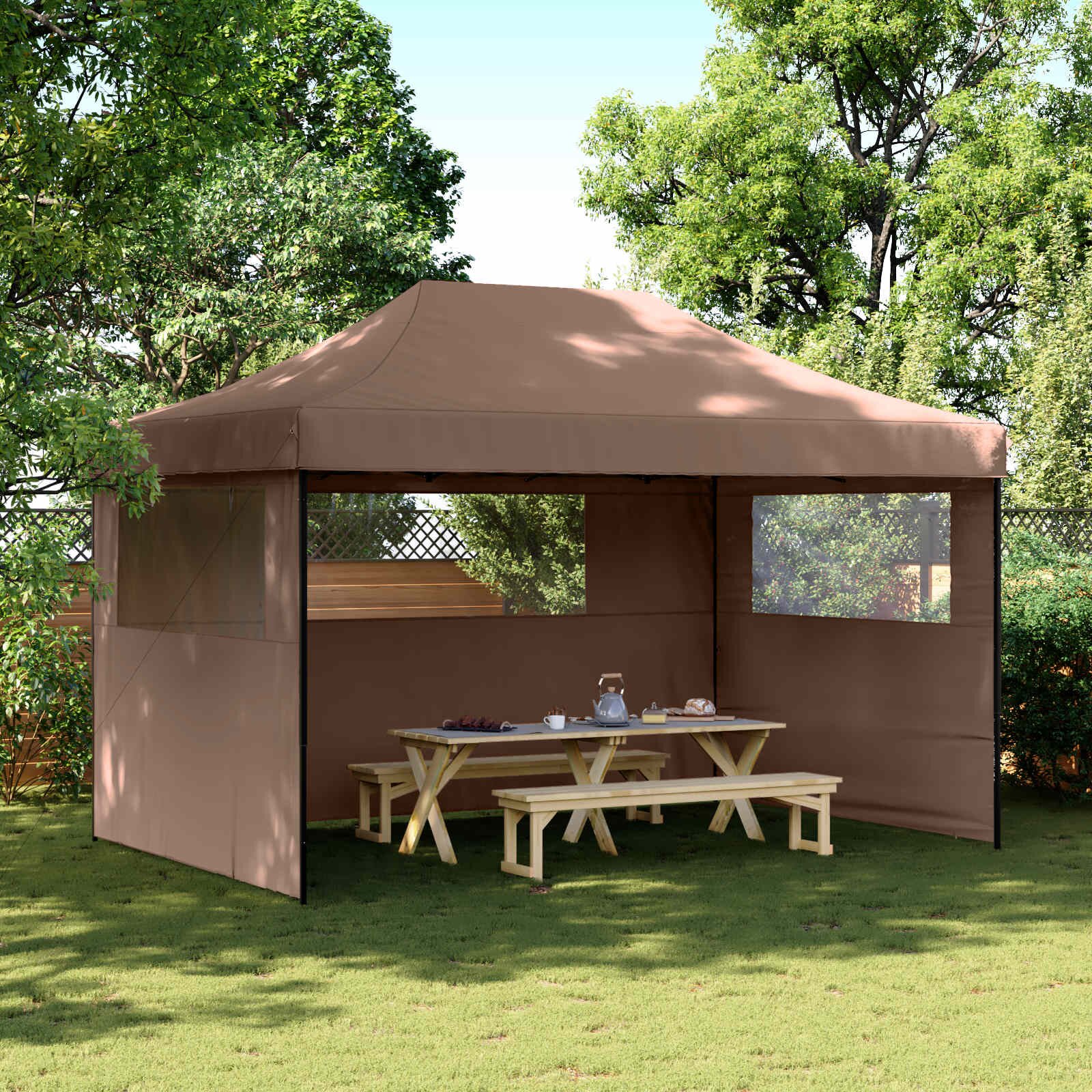 vidaXL Парти шатър 440 x 292 x 315 cm Кафяв с черна рамка