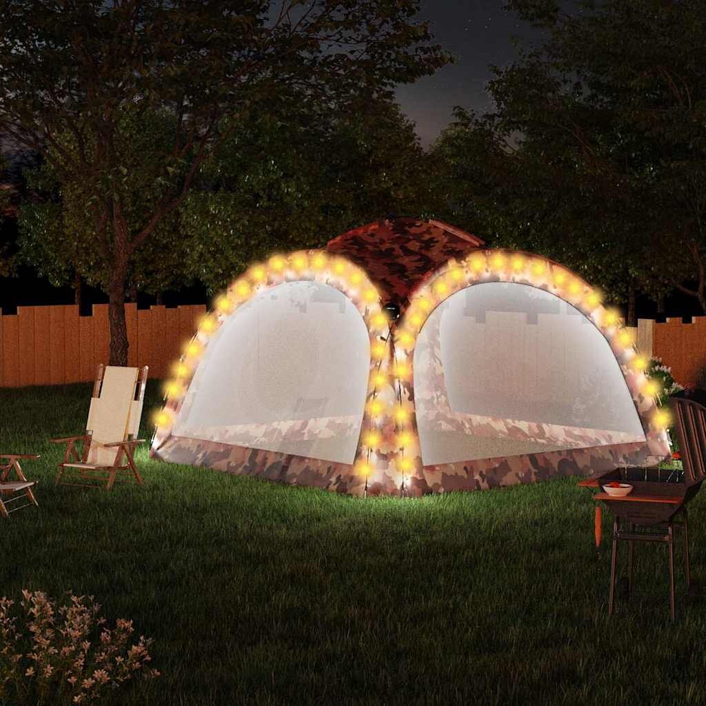vidaXL Парти шатра с LED и 4 стени 36x36x23 м камуфлаж