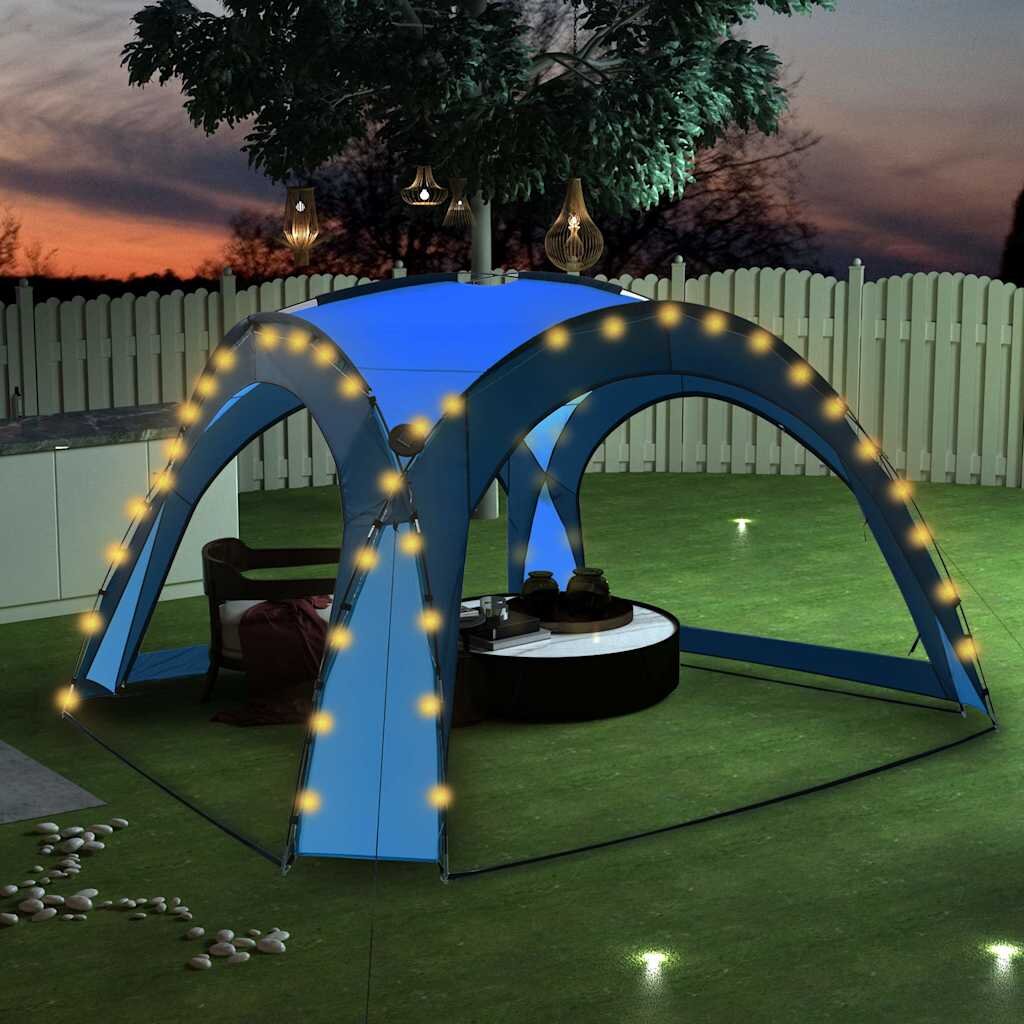 vidaXL Парти шатра с LED и 4 стени 36x36x23 м синя