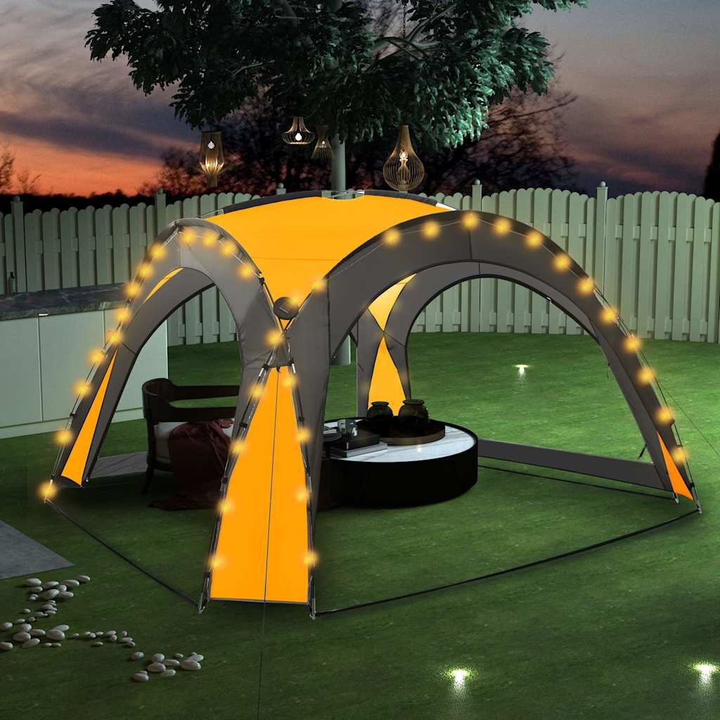 vidaXL Парти шатра с LED и 4 стени 36x36x23 м жълта