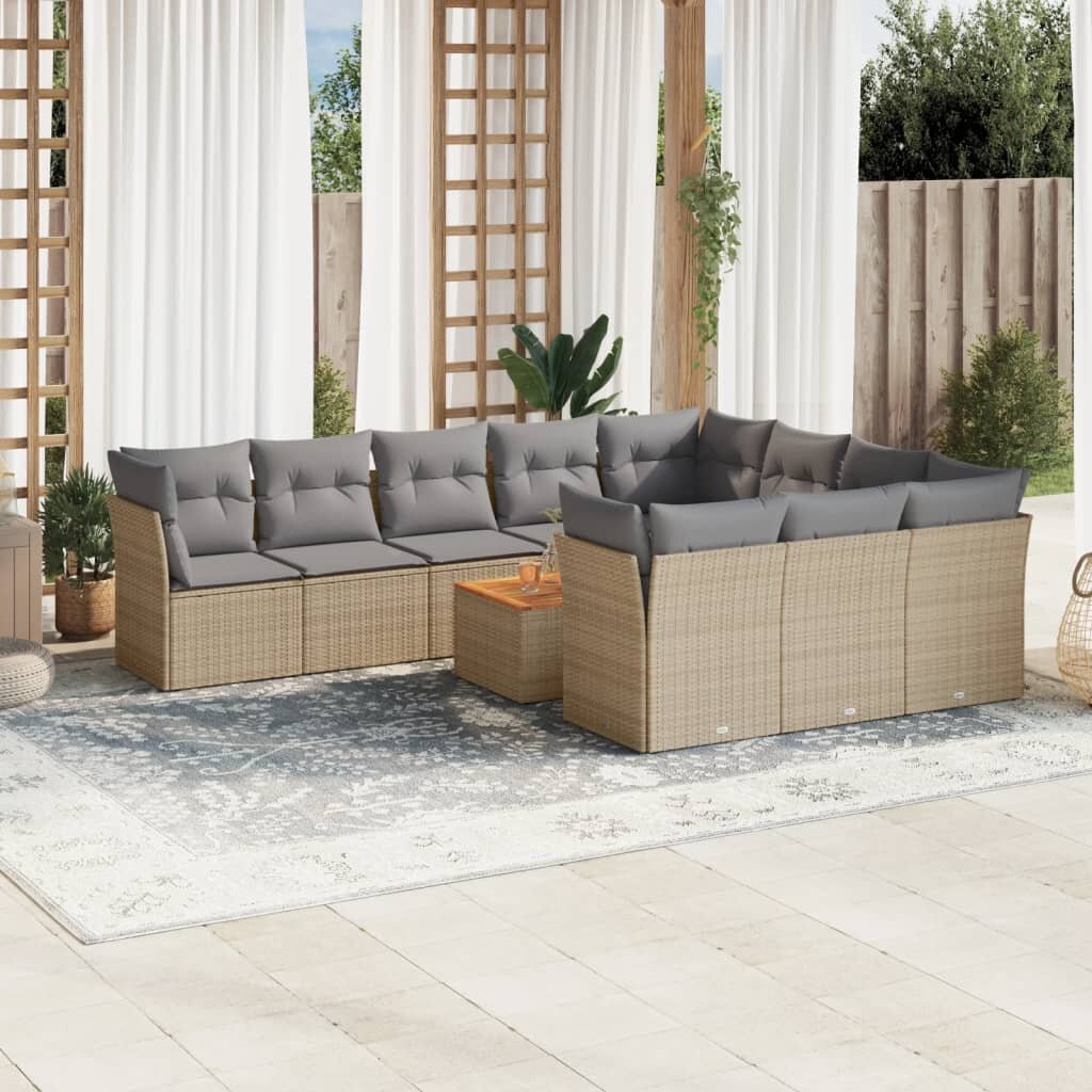 vidaXL Patio Sofa Set 10-местни Бежов микс и сиво