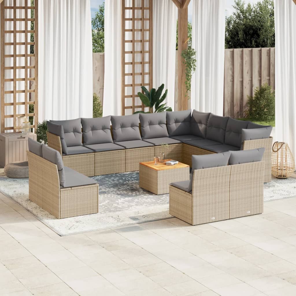 vidaXL Patio Sofa Set 12-местни Смес от бежово и светлосиво