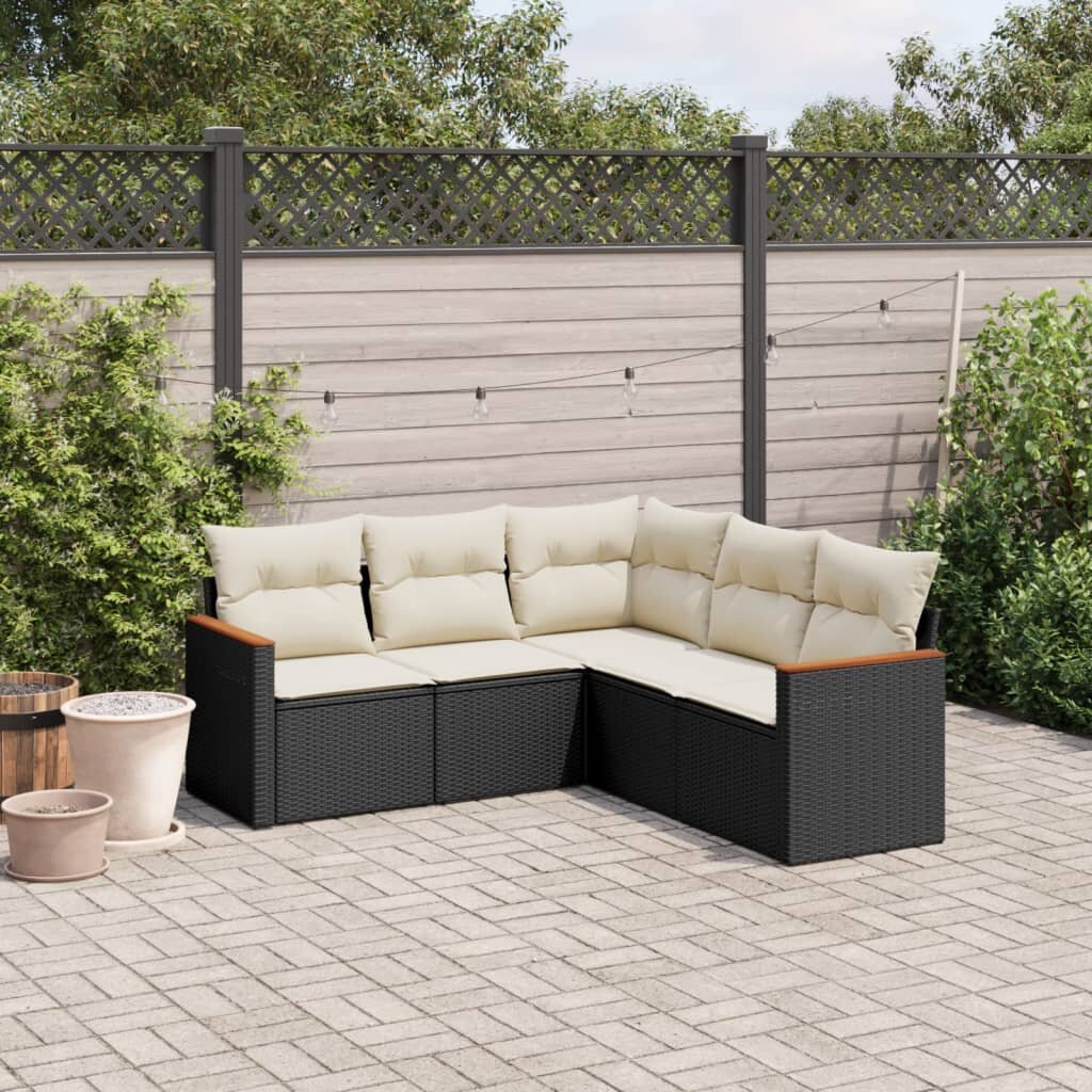 vidaXL Patio Sofa Set 5-местни Black and Cream