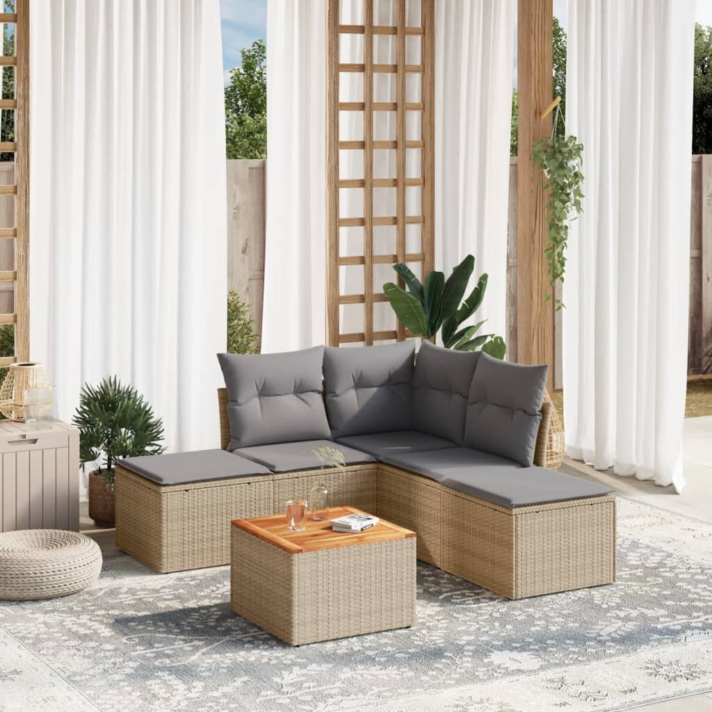 vidaXL Patio Sofa Set 5-местни Смес от бежово и светлосиво