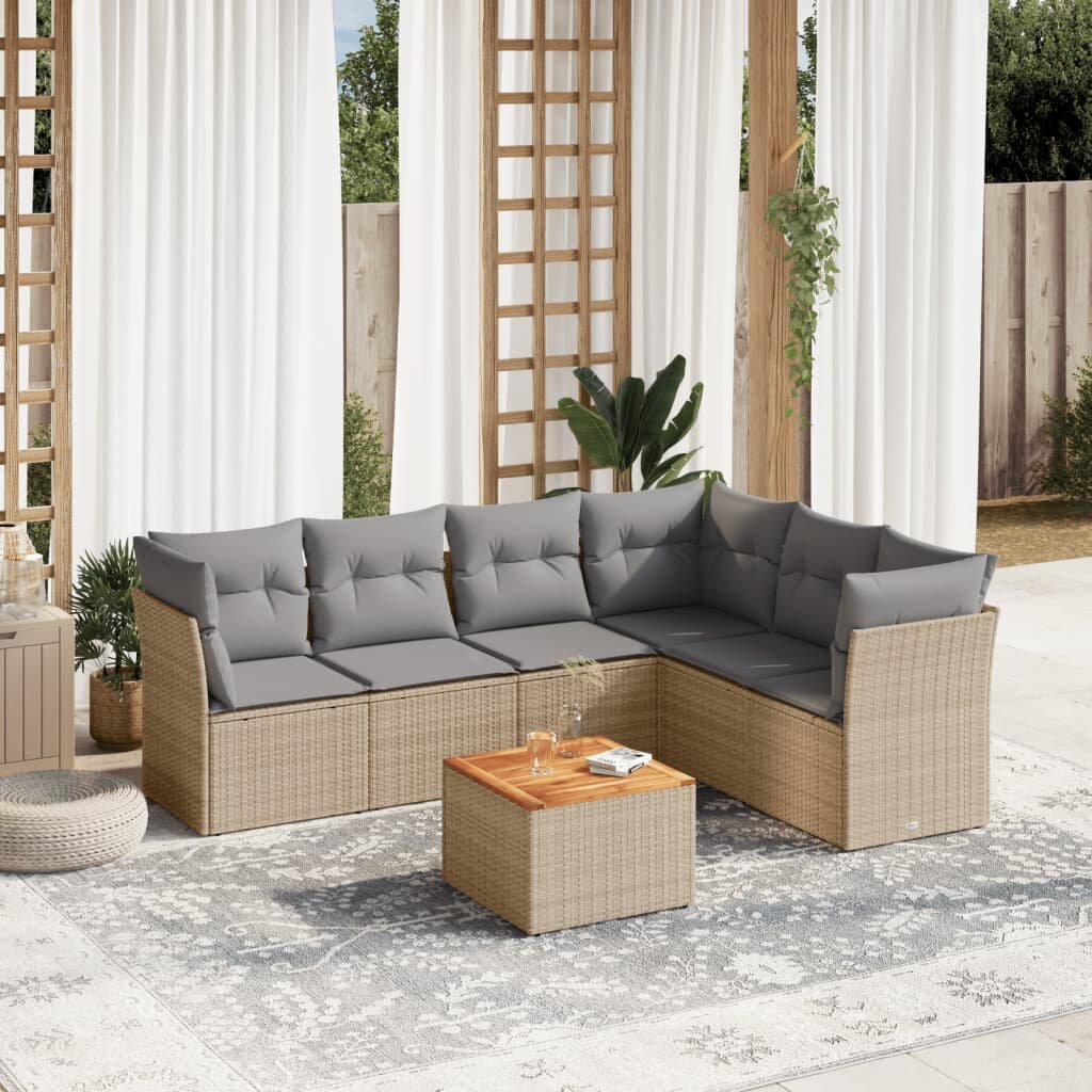 vidaXL Patio Sofa Set 6-местни Бежов микс и сиво