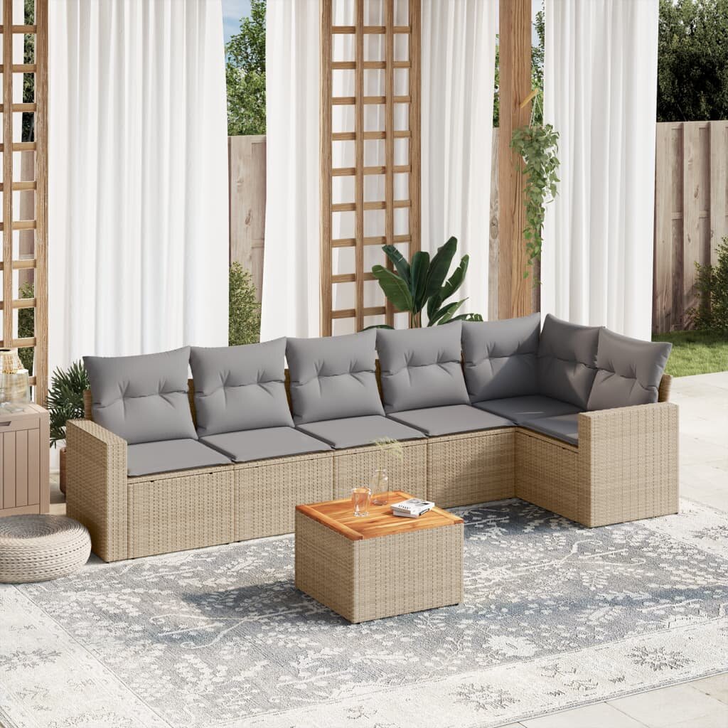 vidaXL Patio Sofa Set 7-местни Бежов микс и сиво