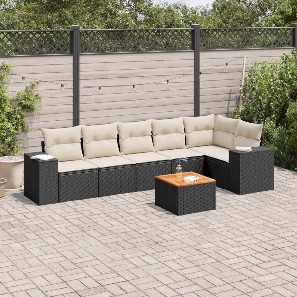 vidaXL Patio Sofa Set 7-местни Black and Cream