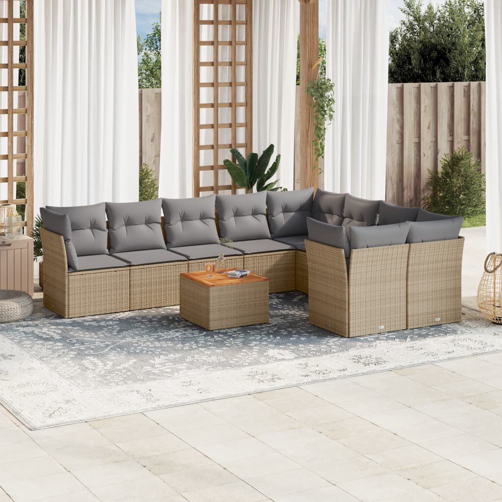 vidaXL Patio Sofa Set 9-местни Бежов микс и сиво