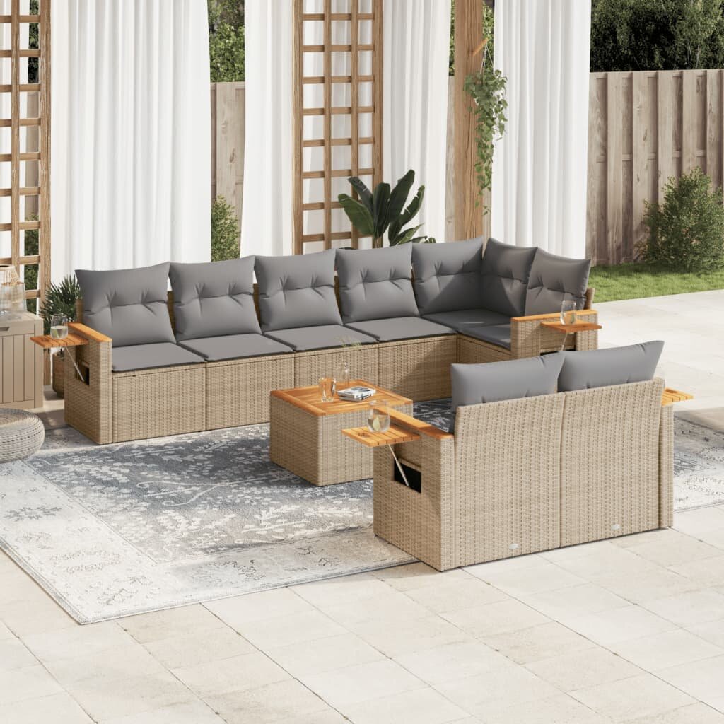 vidaXL Patio Sofa Set 9-местни Бежово и сиво