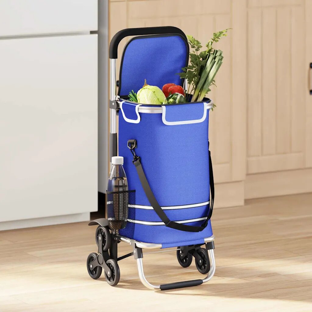vidaXL Пазарски тролей 1 Синьо 47 x 39 x 1005 см Оксфордска тъкан