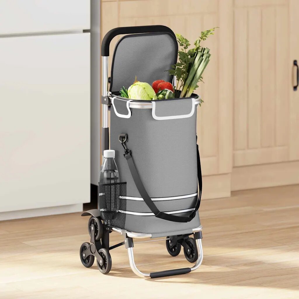 vidaXL Пазарски тролей 1 Сиво 47 x 39 x 1005 см Оксфордска тъкан