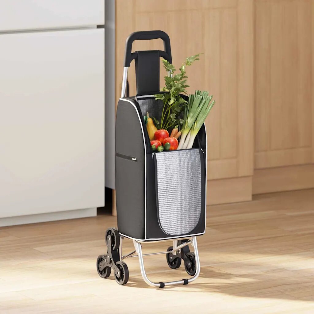 vidaXL Пазарски тролей Черно 395 x 33 x 93 см Оксфордска тъкан