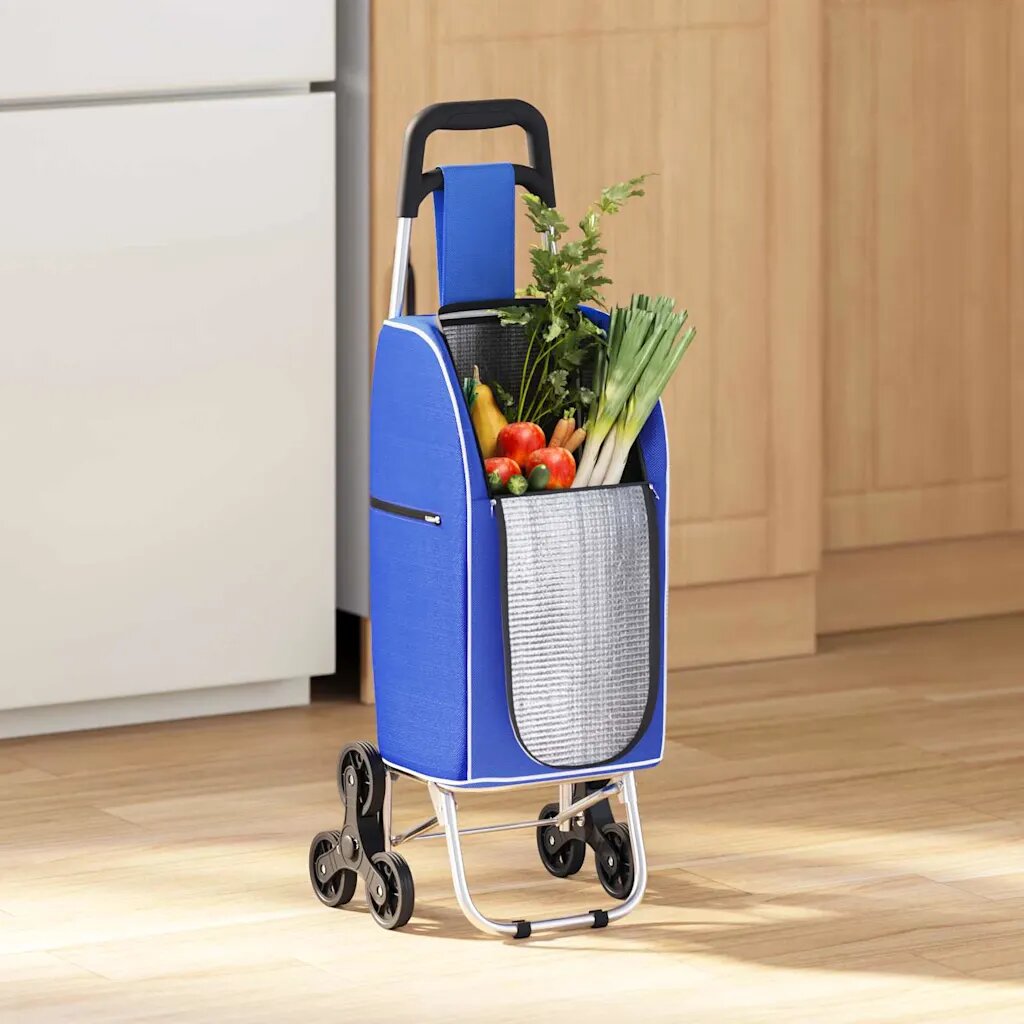 vidaXL Пазарски тролей Синьо 395 x 33 x 93 см Оксфордска тъкан