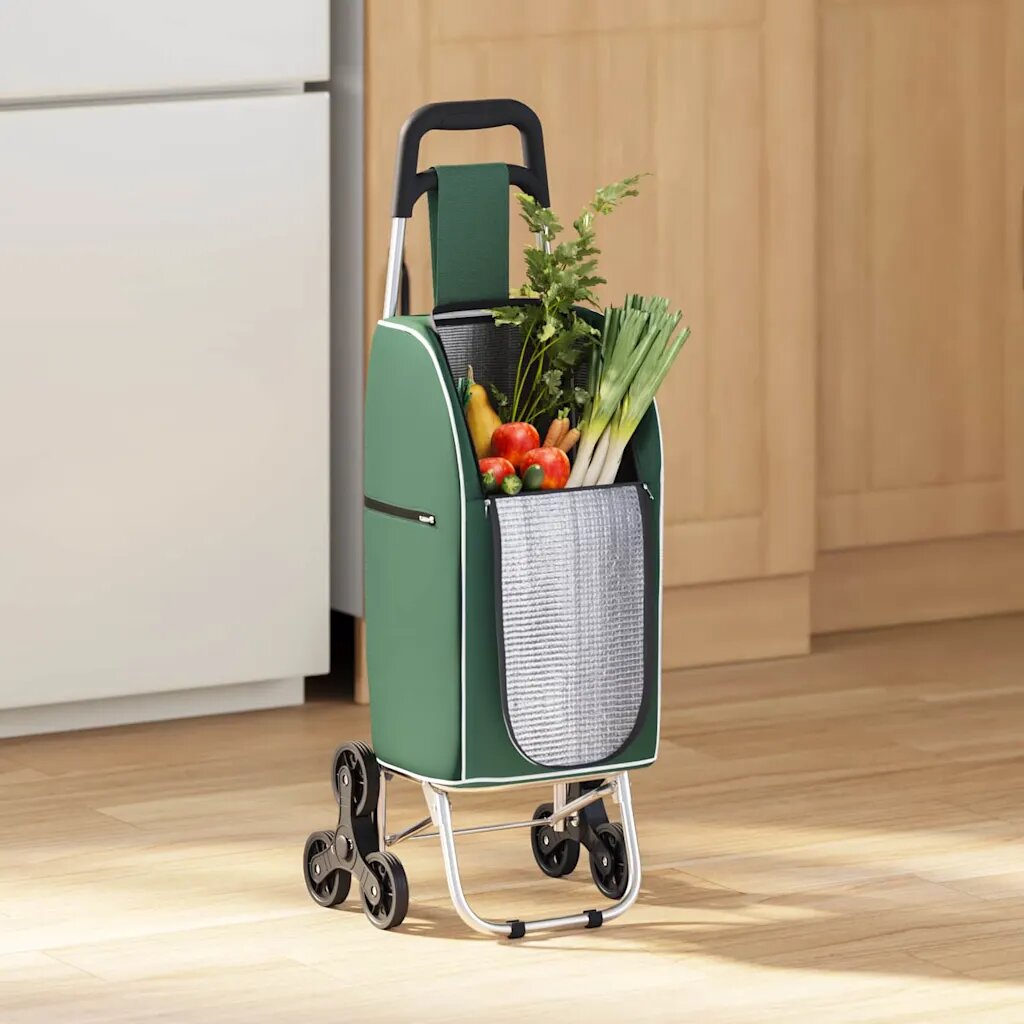 vidaXL Пазарски тролей Зелен 395 x 33 x 93 см Оксфордска тъкан