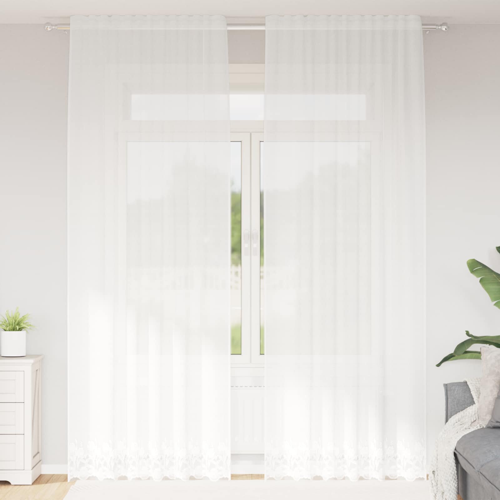 vidaXL Перде от дантела Бяло 300 x 150 cm Полиестер