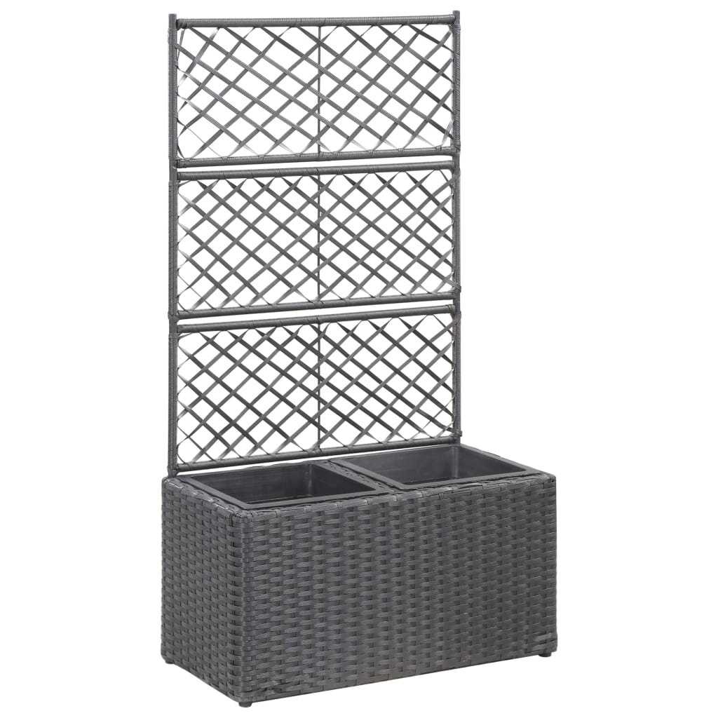 vidaXL Пергола висока леха с 2 саксии 58x30x107 см полиратан черна