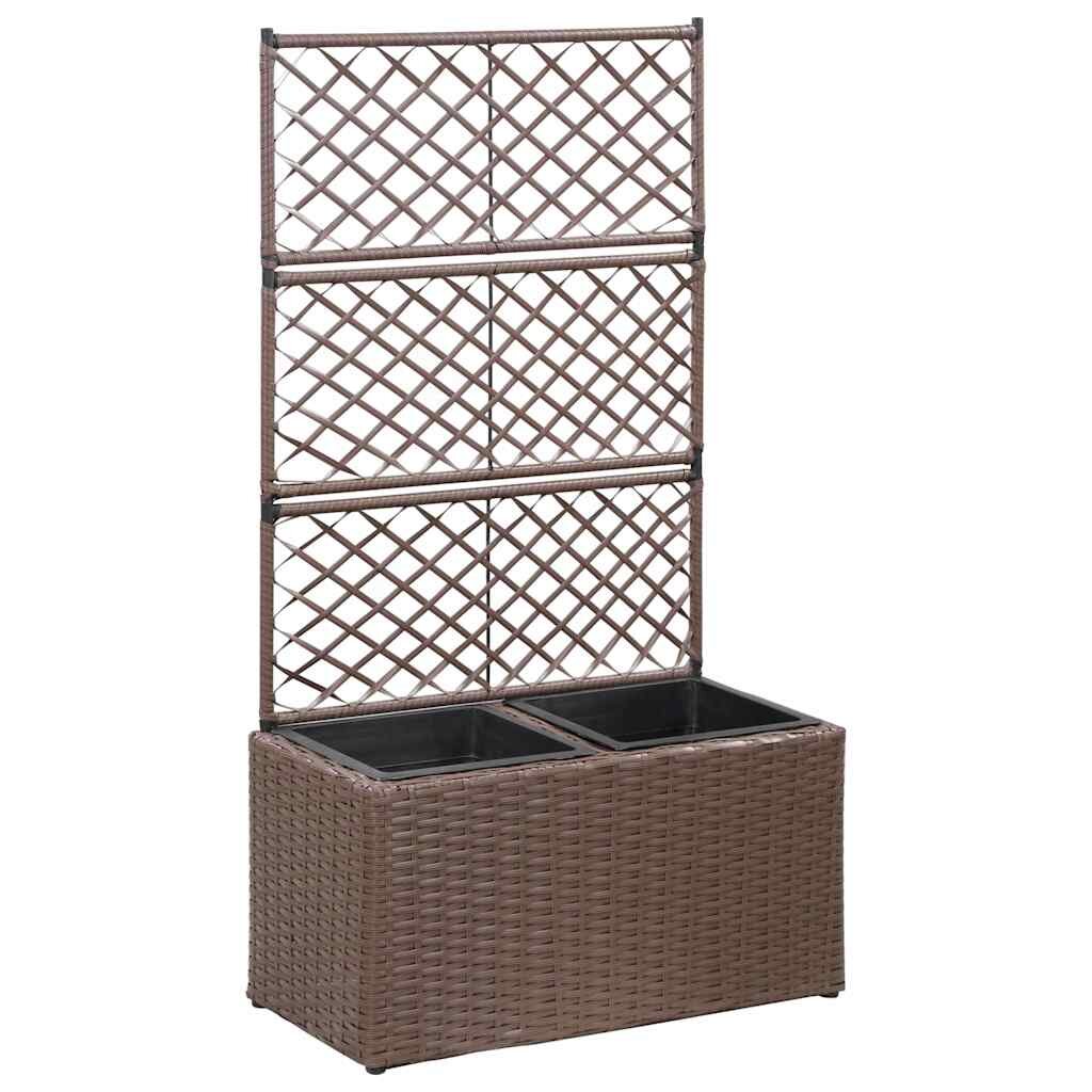 vidaXL Пергола висока леха с 2 саксии 58x30x107 см полиратан кафява
