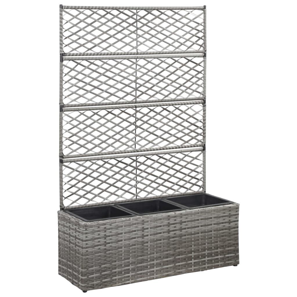 vidaXL Пергола висока леха с 3 саксии 83x30x130 см полиратан сива