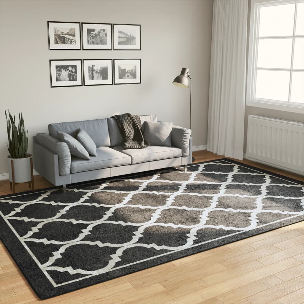 vidaXL Перящ се килим черно и бяло 190x300 см