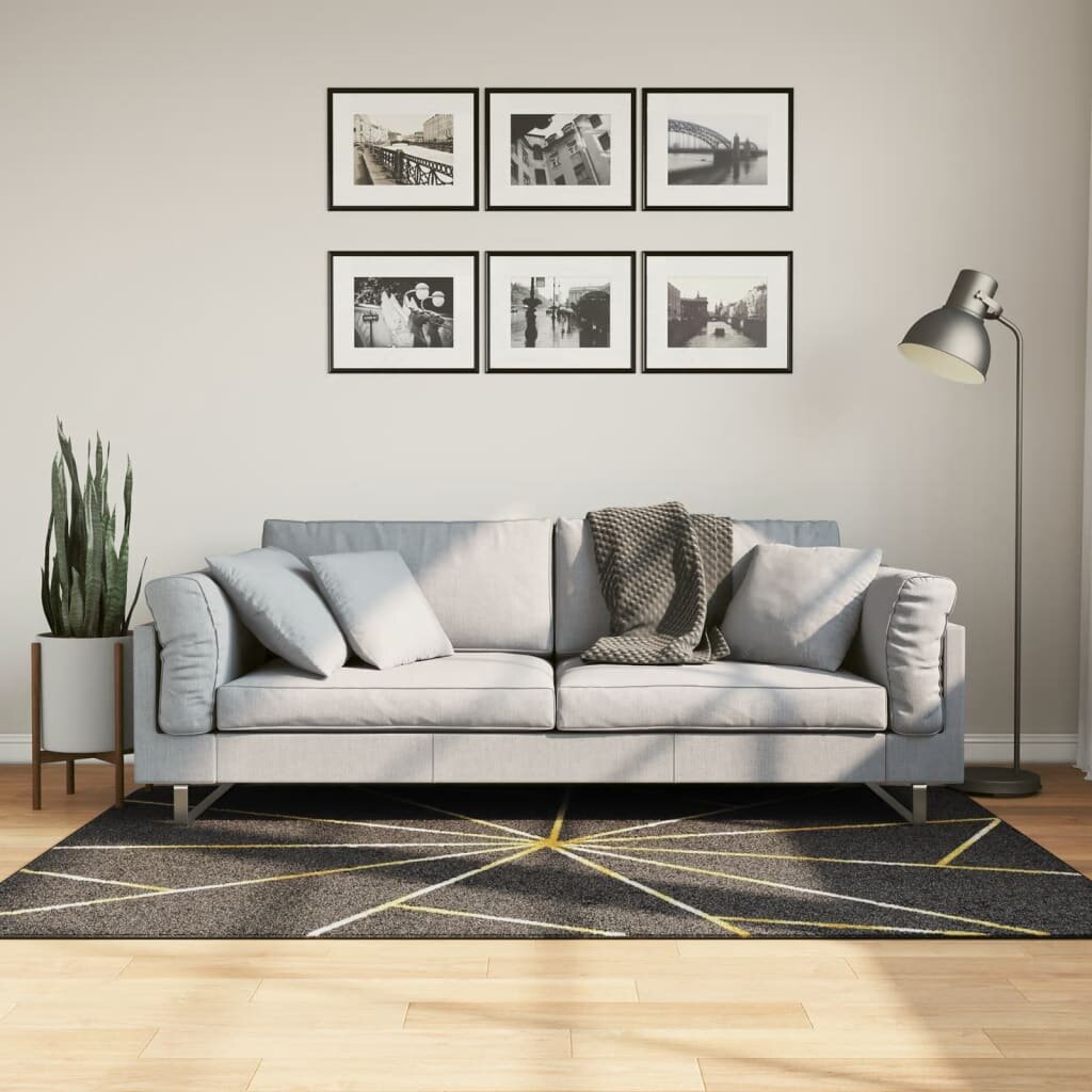 vidaXL Перящ се килим черно и златисто 120x180 см