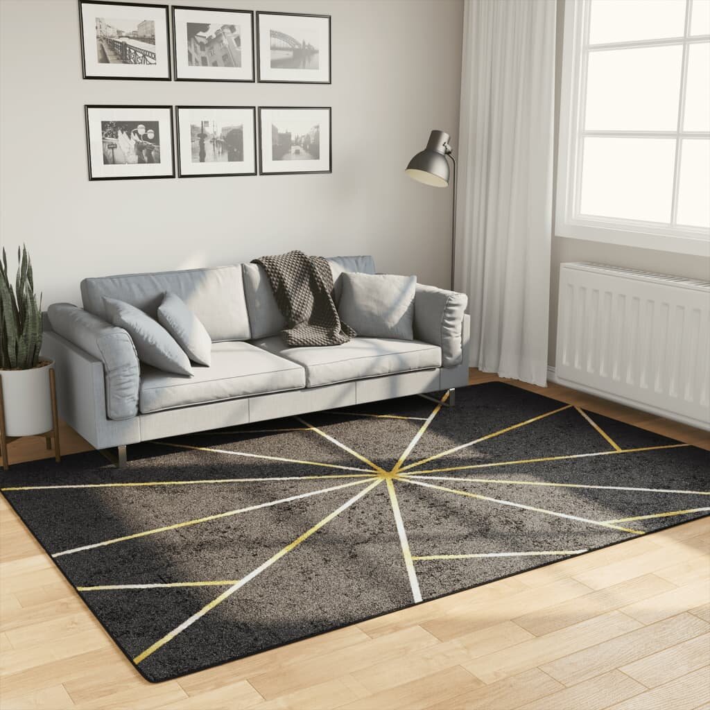 vidaXL Перящ се килим черно и златисто 160x230 см противоплъзгащ