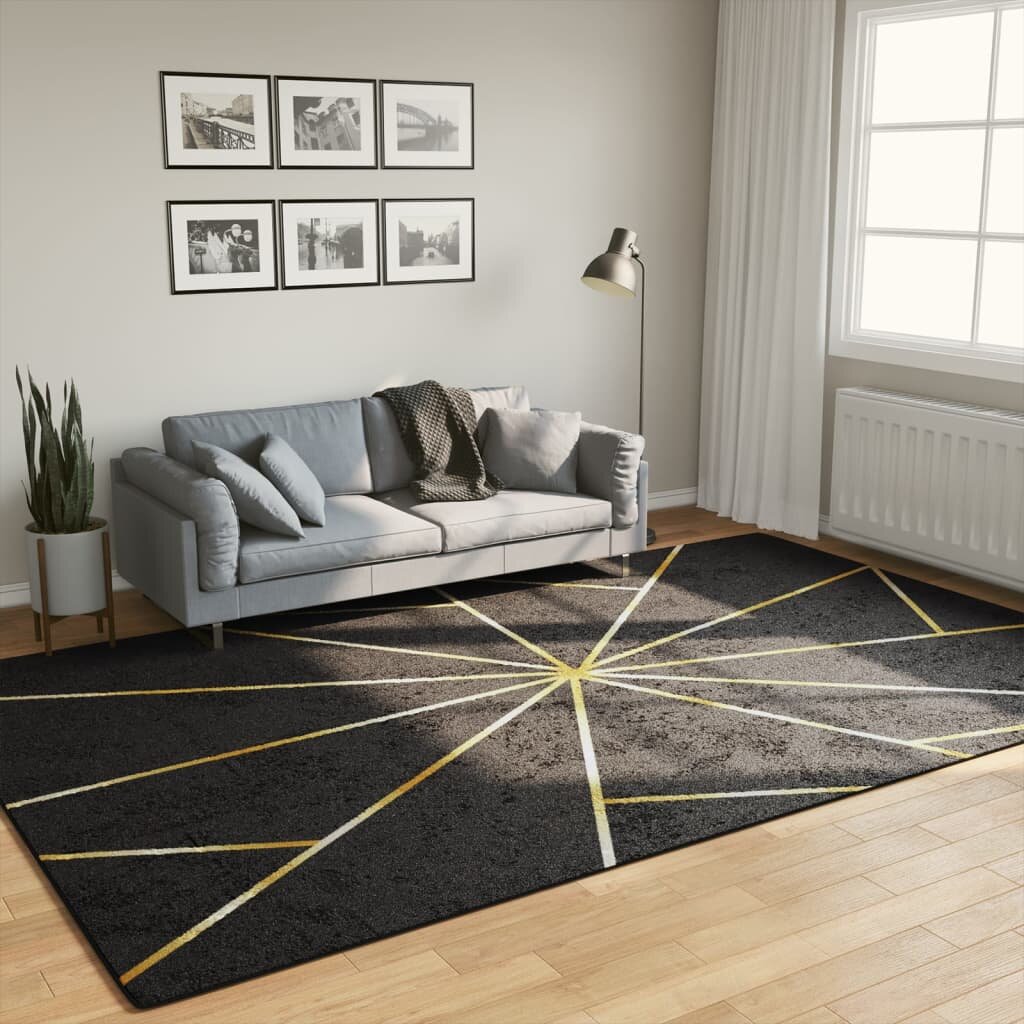 vidaXL Перящ се килим черно и златисто 190x300 см