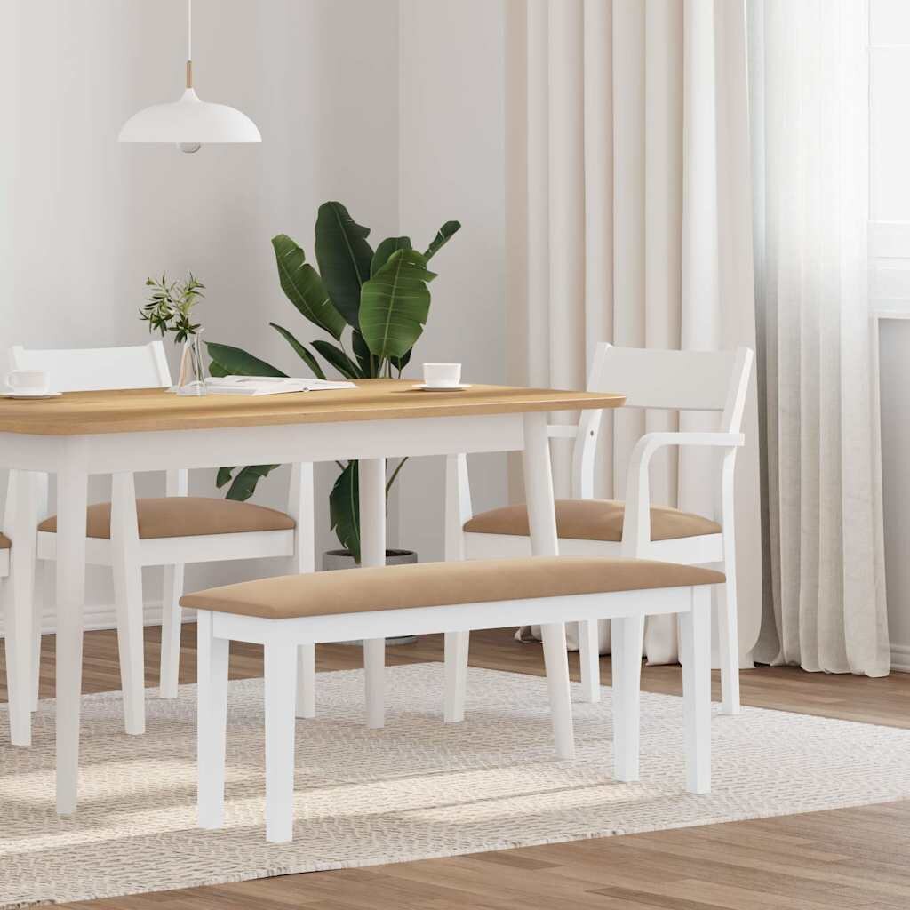 vidaXL Пейка 110 cm Бяла масивна дървесина Гума