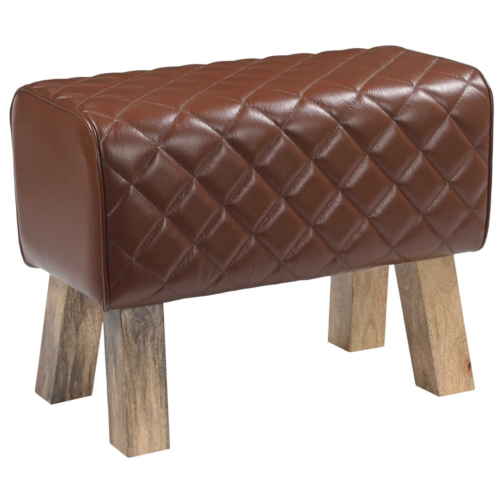vidaXL Пейка 60 x 30 x 45 cm Естествена кожа Кафяв диамант