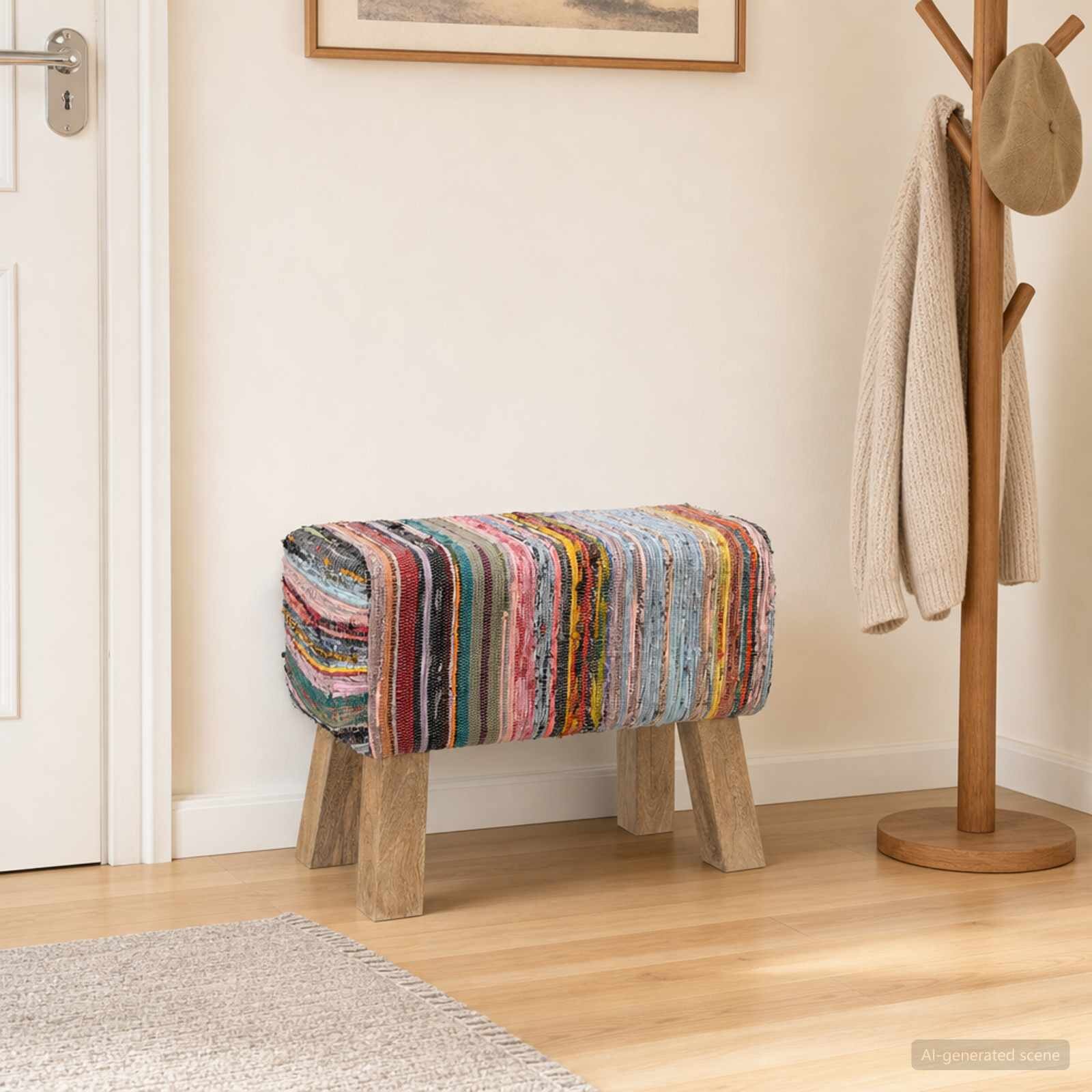 vidaXL Пейка 60 x 30 x 45 cm Естествена кожа Многоцветен