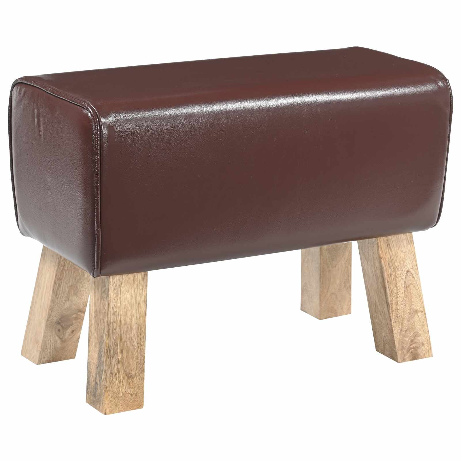 vidaXL Пейка 60 x 30 x 45 cm Естествена кожа Тъмен кафяв