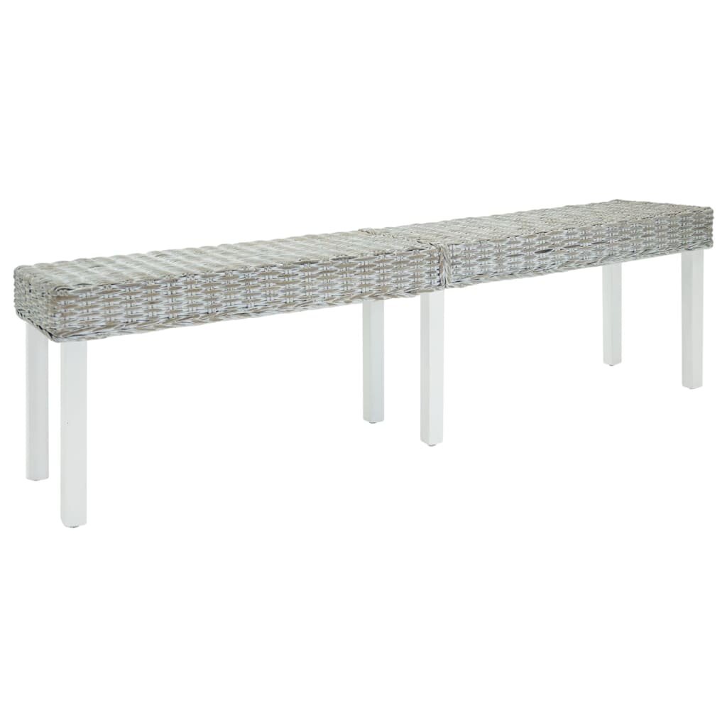 vidaXL Пейка бяла 160x35x45 см естествен кубу ратан и масивно дърво махагон