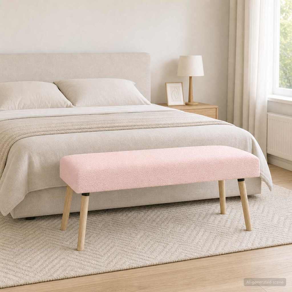 vidaXL Пейка Едноцветен Розово 110 x 40 x 46 cm Букле