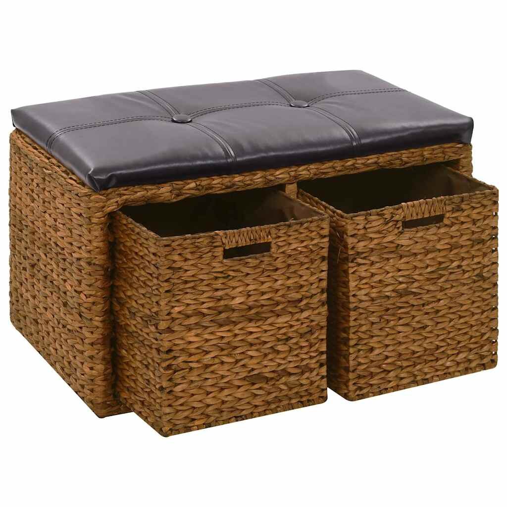 vidaXL Пейка с 2 кошници морска трева 71x40x42 см кафява