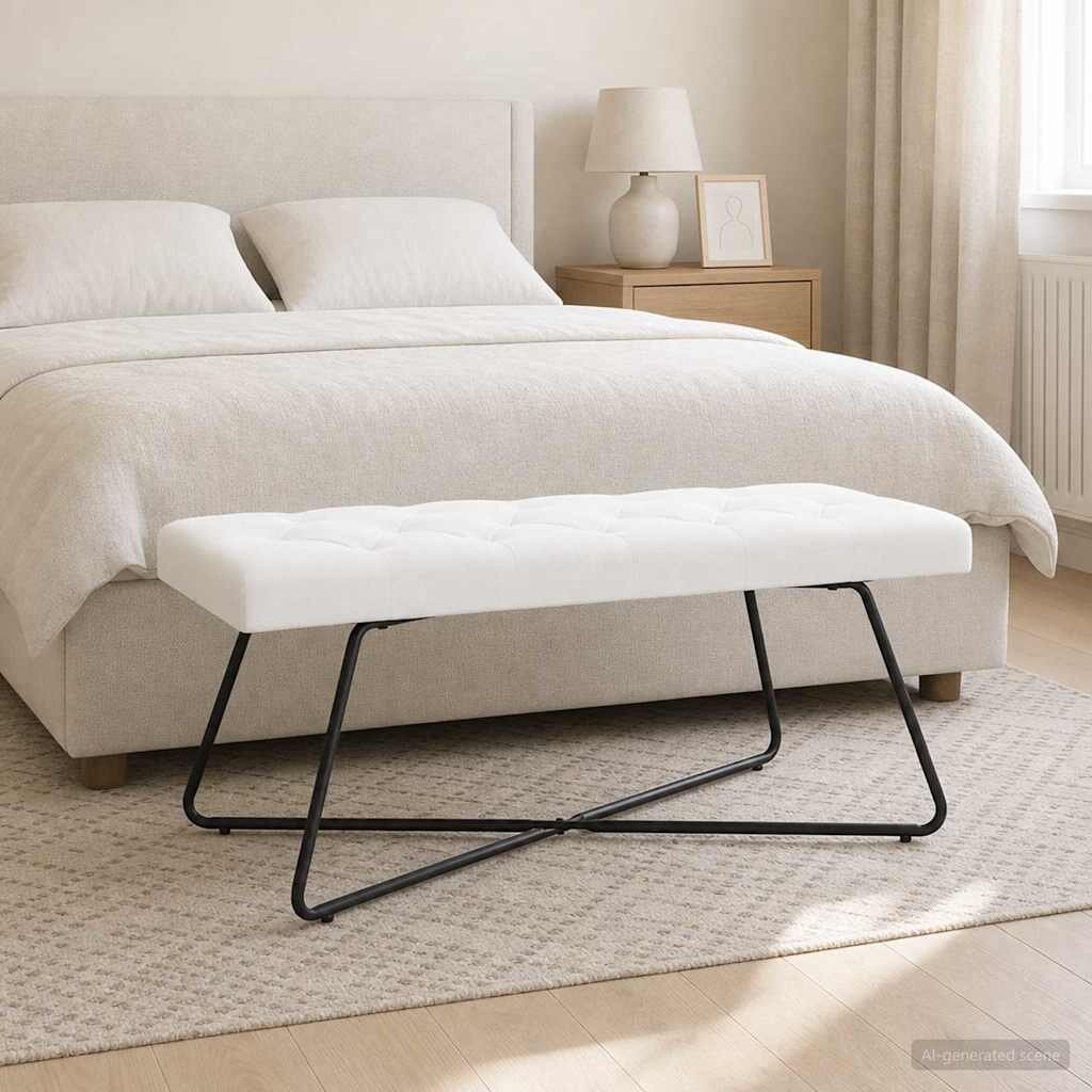 vidaXL Пейка с копчета Бяло 110 x 40 x 46 cm Текстил