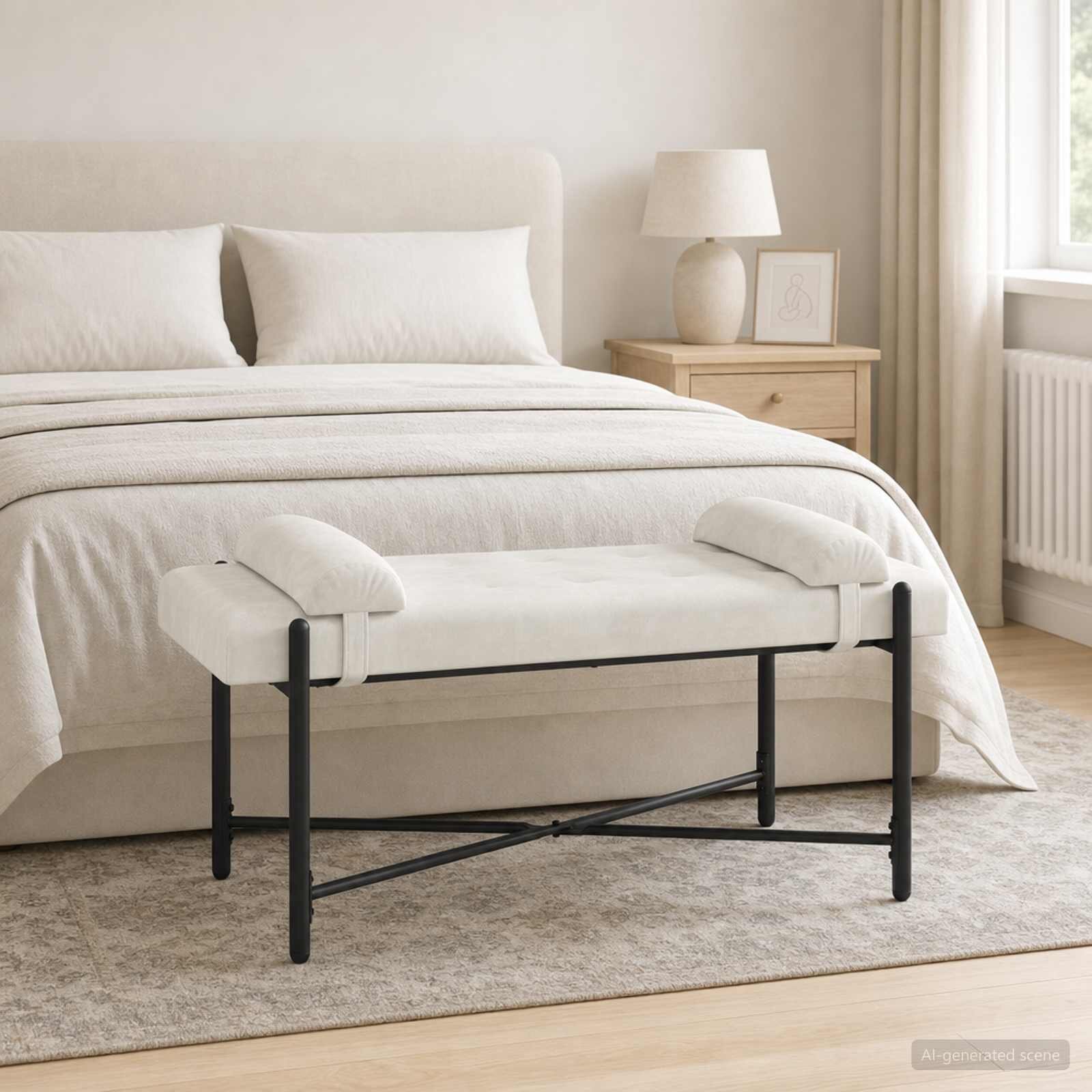 vidaXL Пейка с копчета и възглавници Кремаво 110 x 40 x 46 cm Кадифе