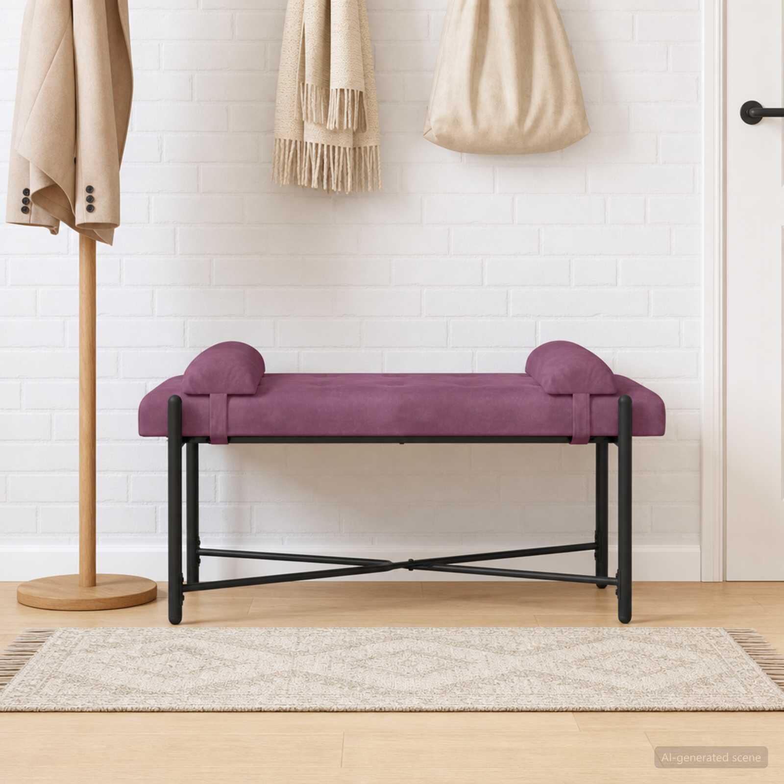 vidaXL Пейка с копчета и възглавници Лилаво 110 x 40 x 46 cm Кадифе
