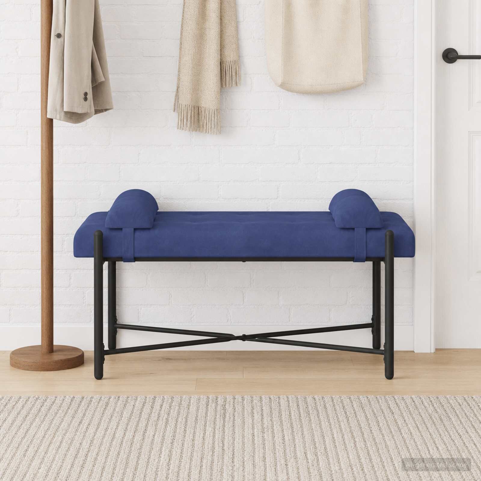 vidaXL Пейка с копчета и възглавници Полицейско синьо 110 x 40 x 46 cm