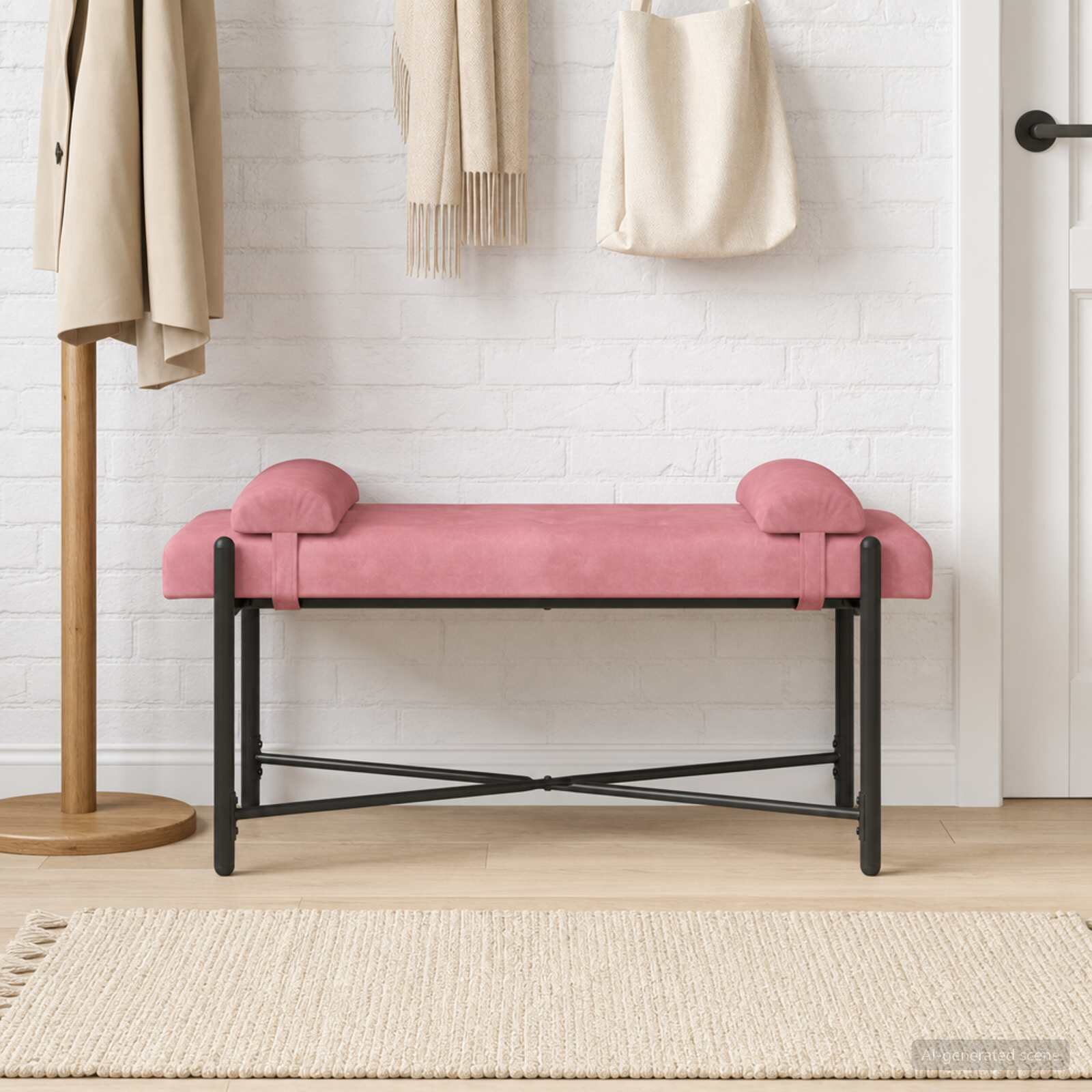 vidaXL Пейка с копчета и възглавници Розово 110 x 40 x 46 cm Кадифе