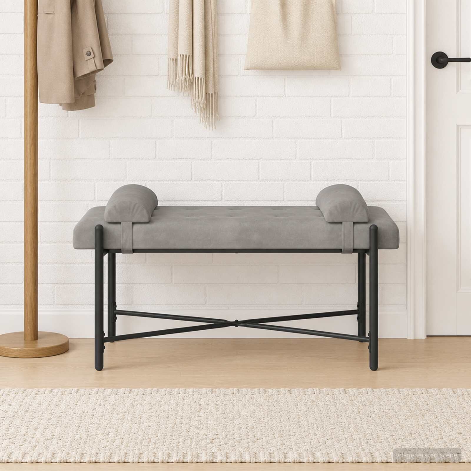 vidaXL Пейка с копчета и възглавници Светлосиво 110 x 40 x 46 cm