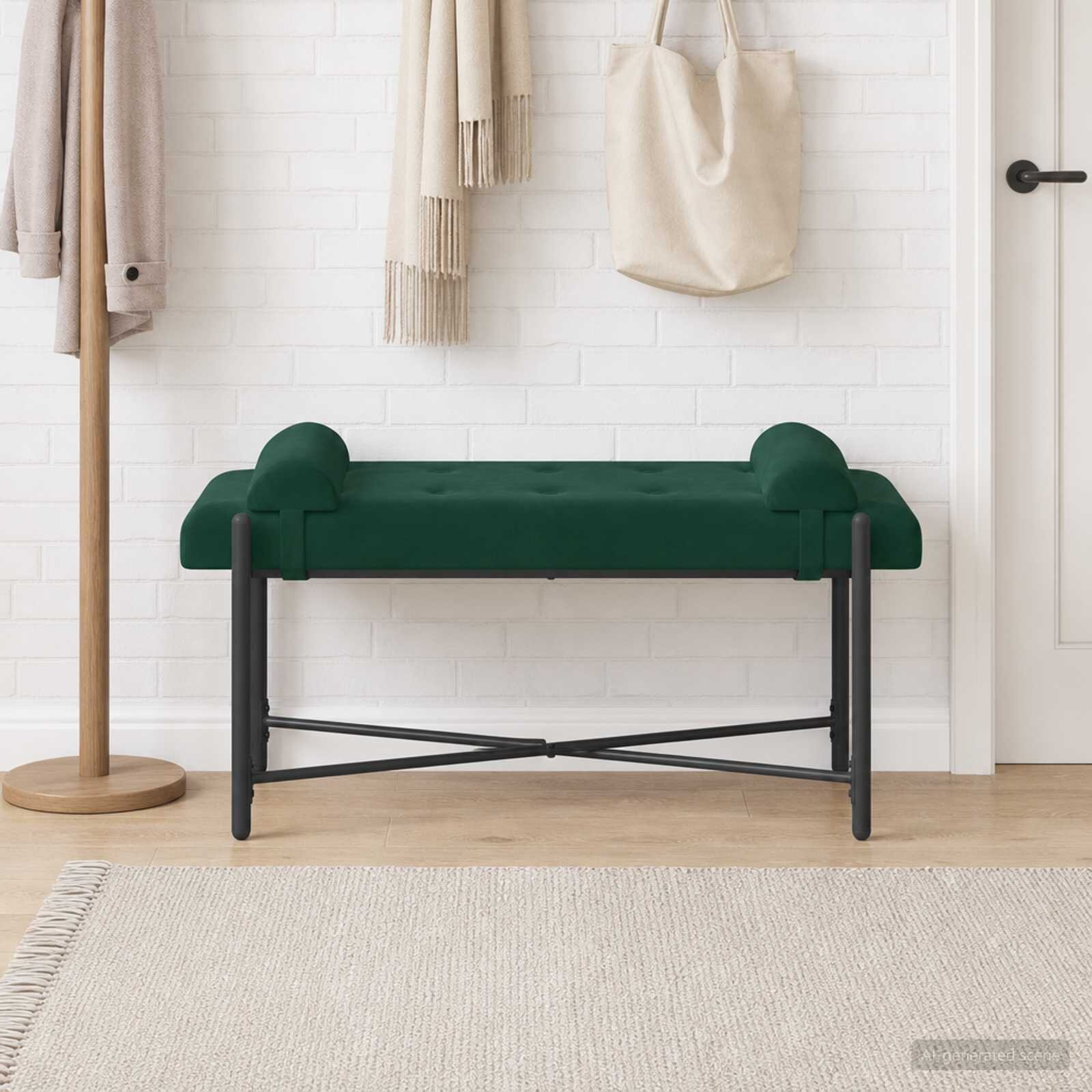 vidaXL Пейка с копчета и възглавници Тъмнозелено 110 x 40 x 46 cm
