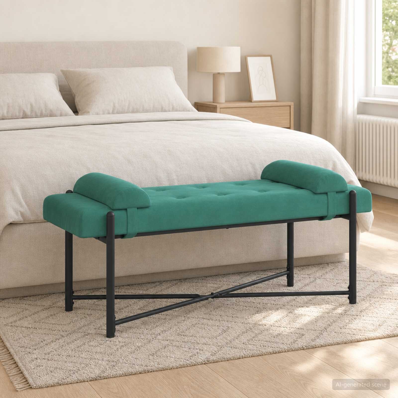 vidaXL Пейка с копчета и възглавници Тюркоаз 110 x 40 x 46 cm Кадифе