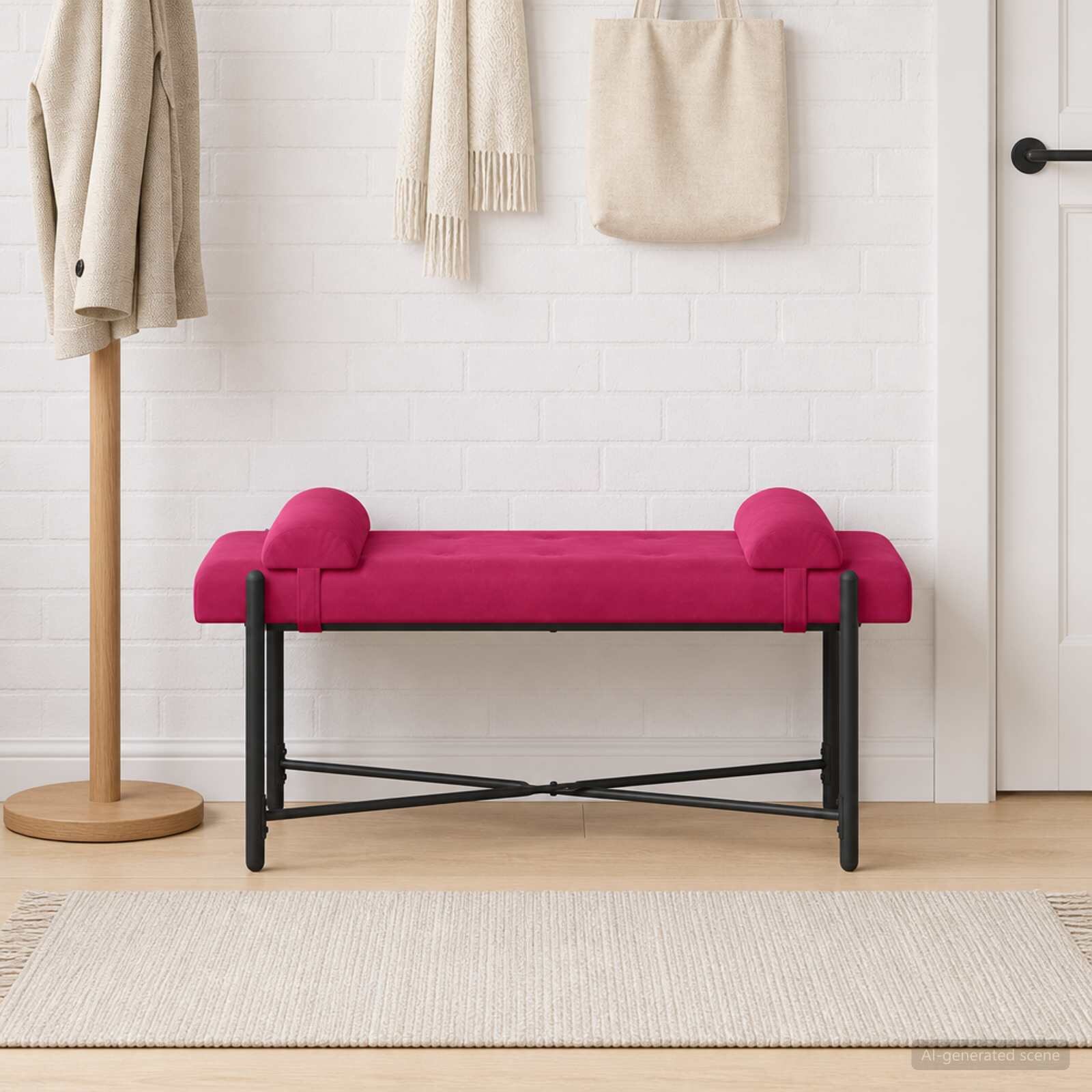 vidaXL Пейка с копчета и възглавници Виненочервен 110 x 40 x 46 cm