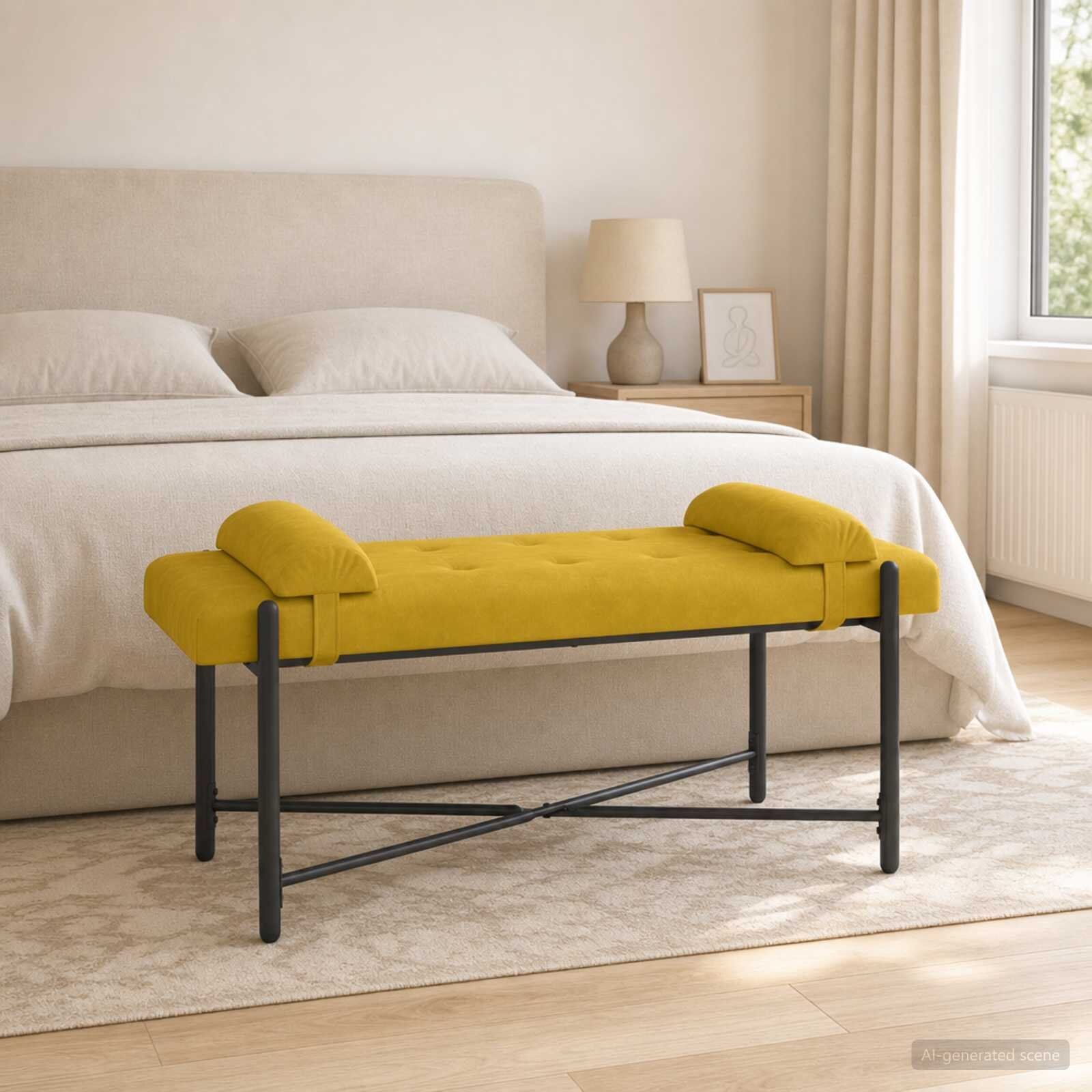 vidaXL Пейка с копчета и възглавници Жълто 110 x 40 x 46 cm Кадифе