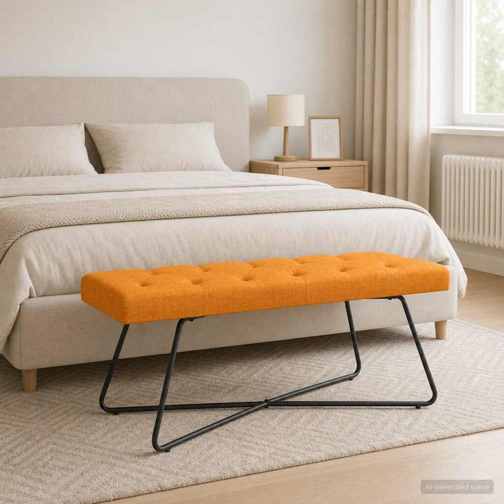 vidaXL Пейка с копчета Тъмен жълт 110 x 40 x 46 cm Текстил
