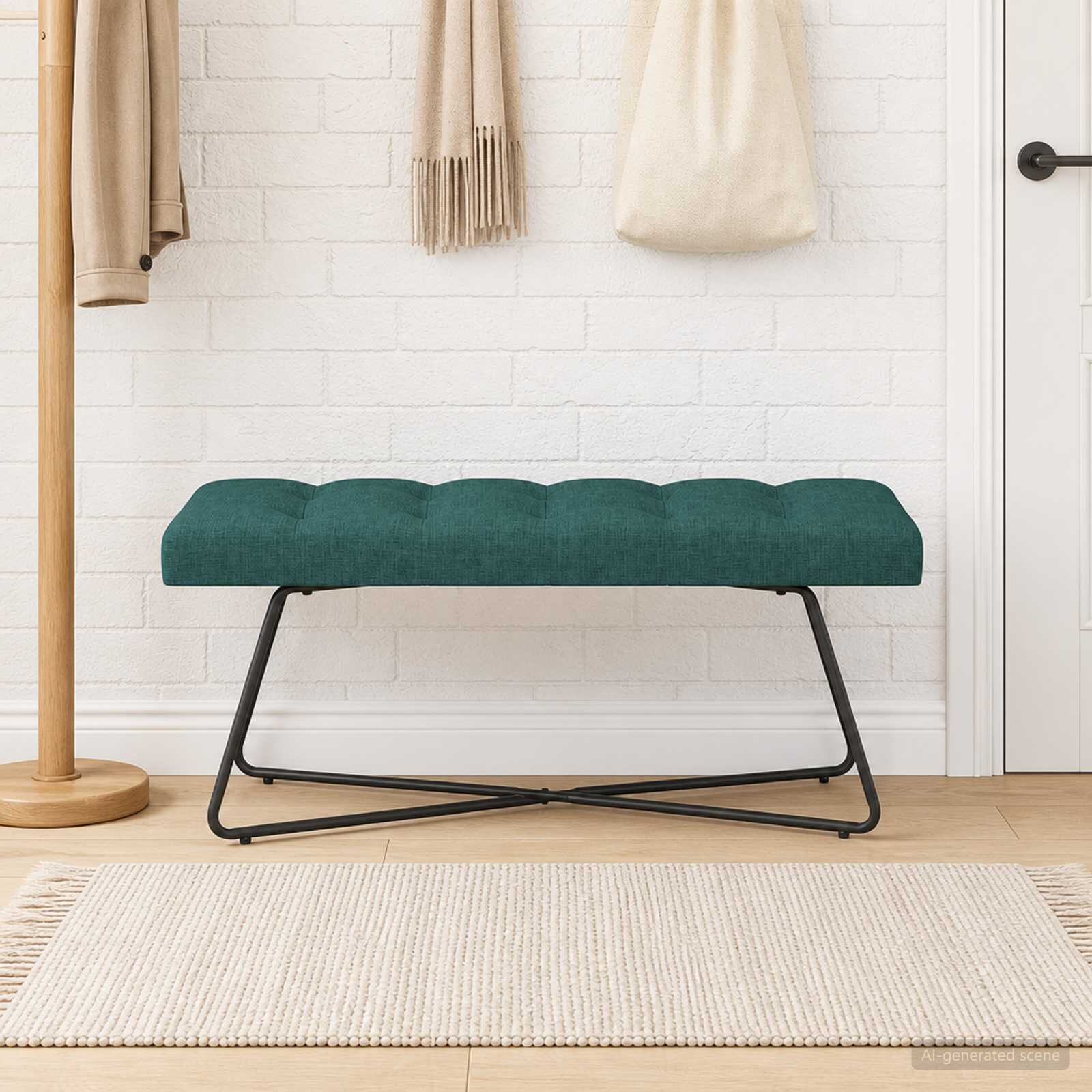 vidaXL Пейка с копчета Тъмнозелено 110 x 40 x 46 cm Текстил