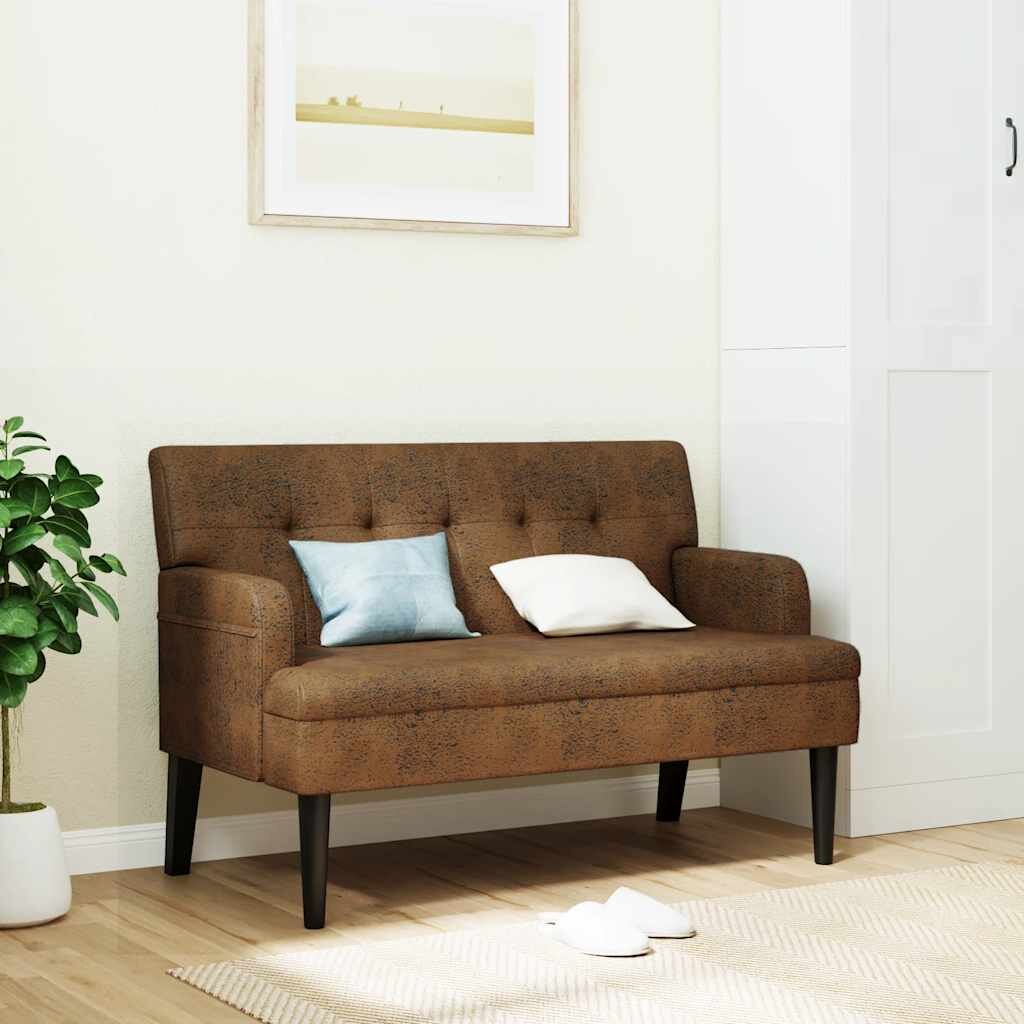 vidaXL Пейка с облегалка кафява 112x655x75 см изкуствен велур